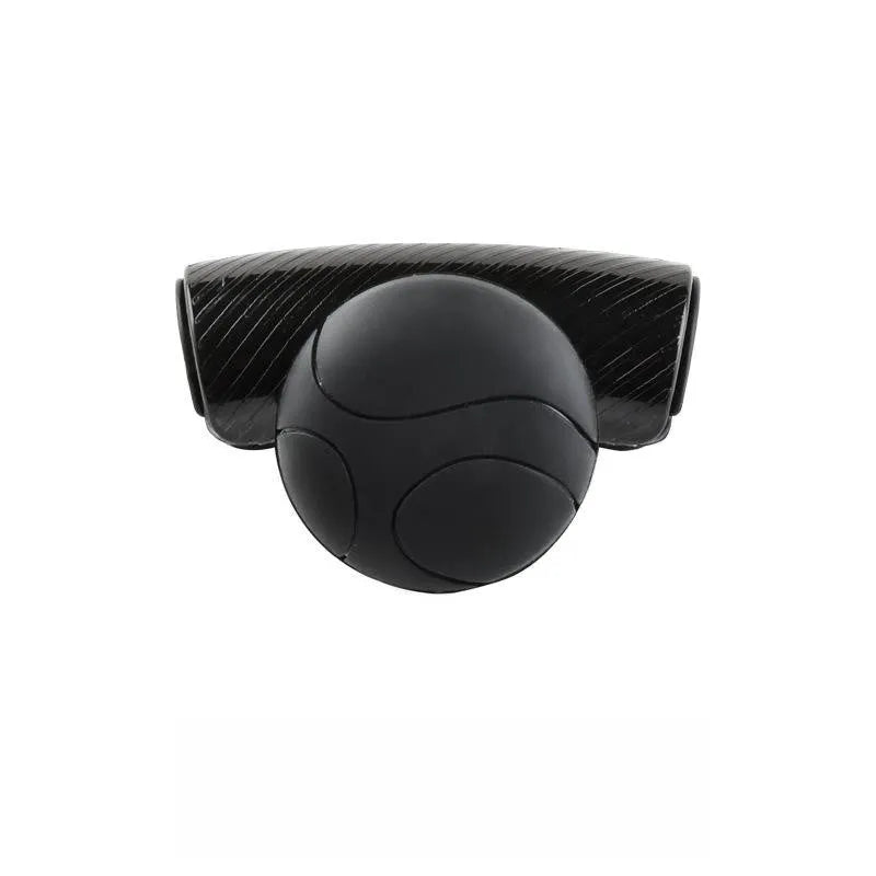 Black and blue steering wheel assist ball with silicone grip and metal bearing for single-handed steering.