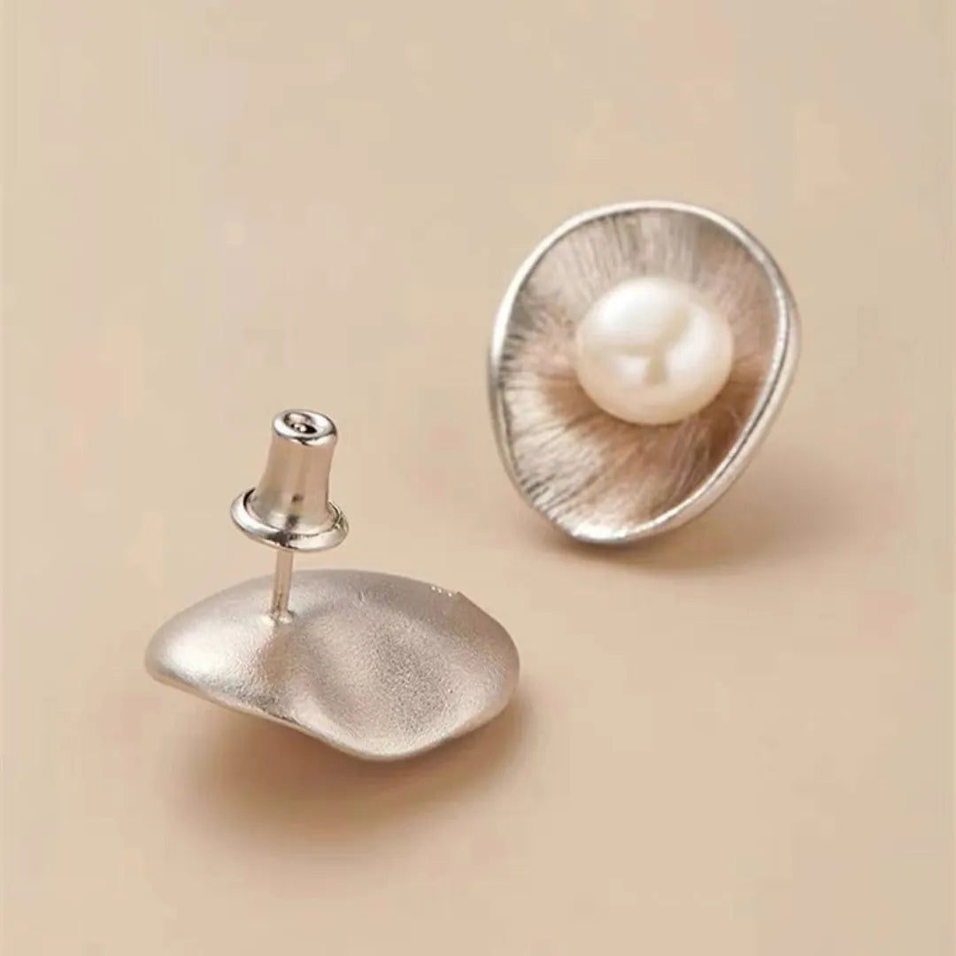 Pearl sterling silver geometric earrings with gold electroplated finish
