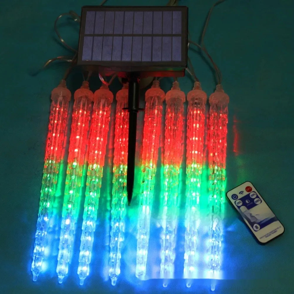LED ice cone shaped meteor shower solar Christmas ornamental festoon lamp with remote control