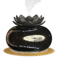 Pure black round Lotus ultrasonic humidifier with USB cable and ceramic base