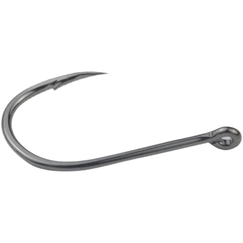 Bulk alloy carbon steel barbed crooked mouth fishing hooks with ring eye for sea rock fishing