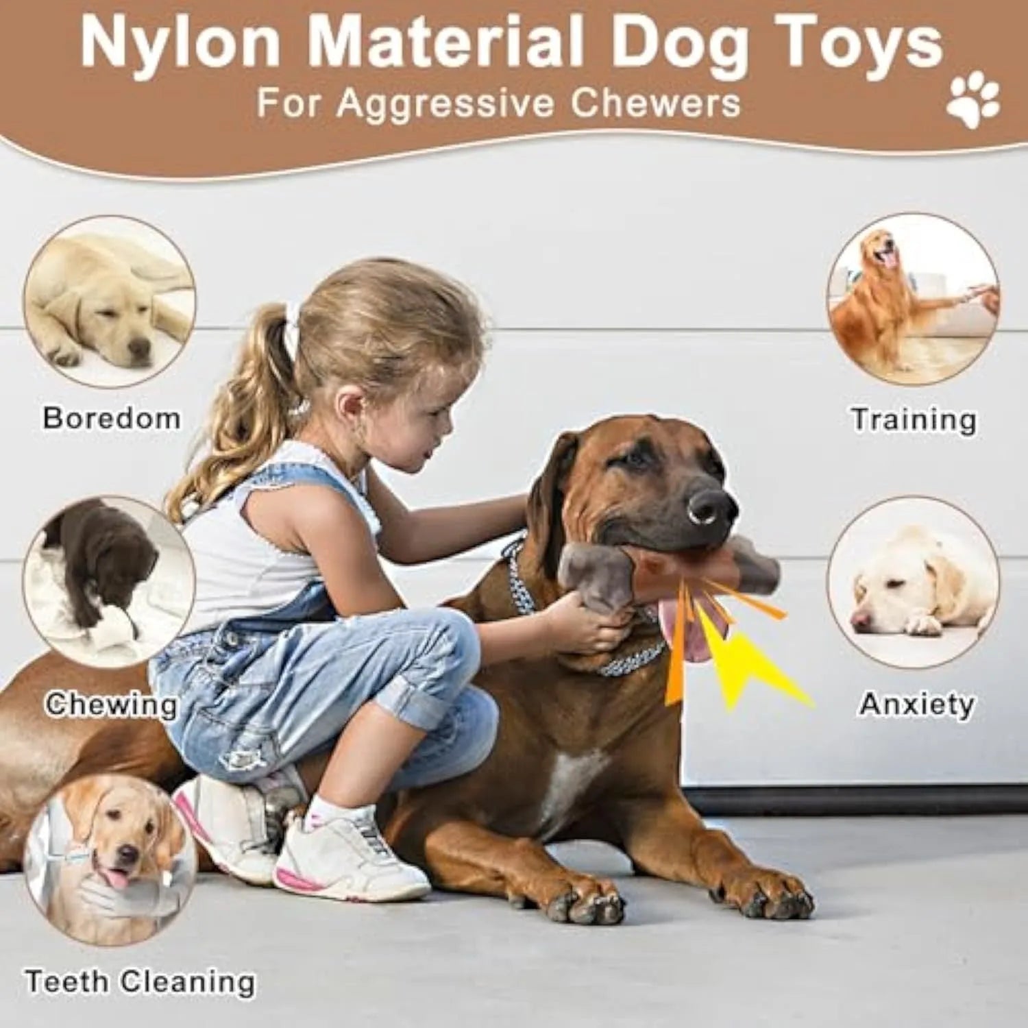 Large branch-shaped nylon dog chew toy for aggressive chewers, bacon-flavoured with a squeaker inside.