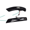 Pair of Ford Focus and Mondeo rearview mirror waterfall lights in ABS housing, showing yellow and two-tone LED options.