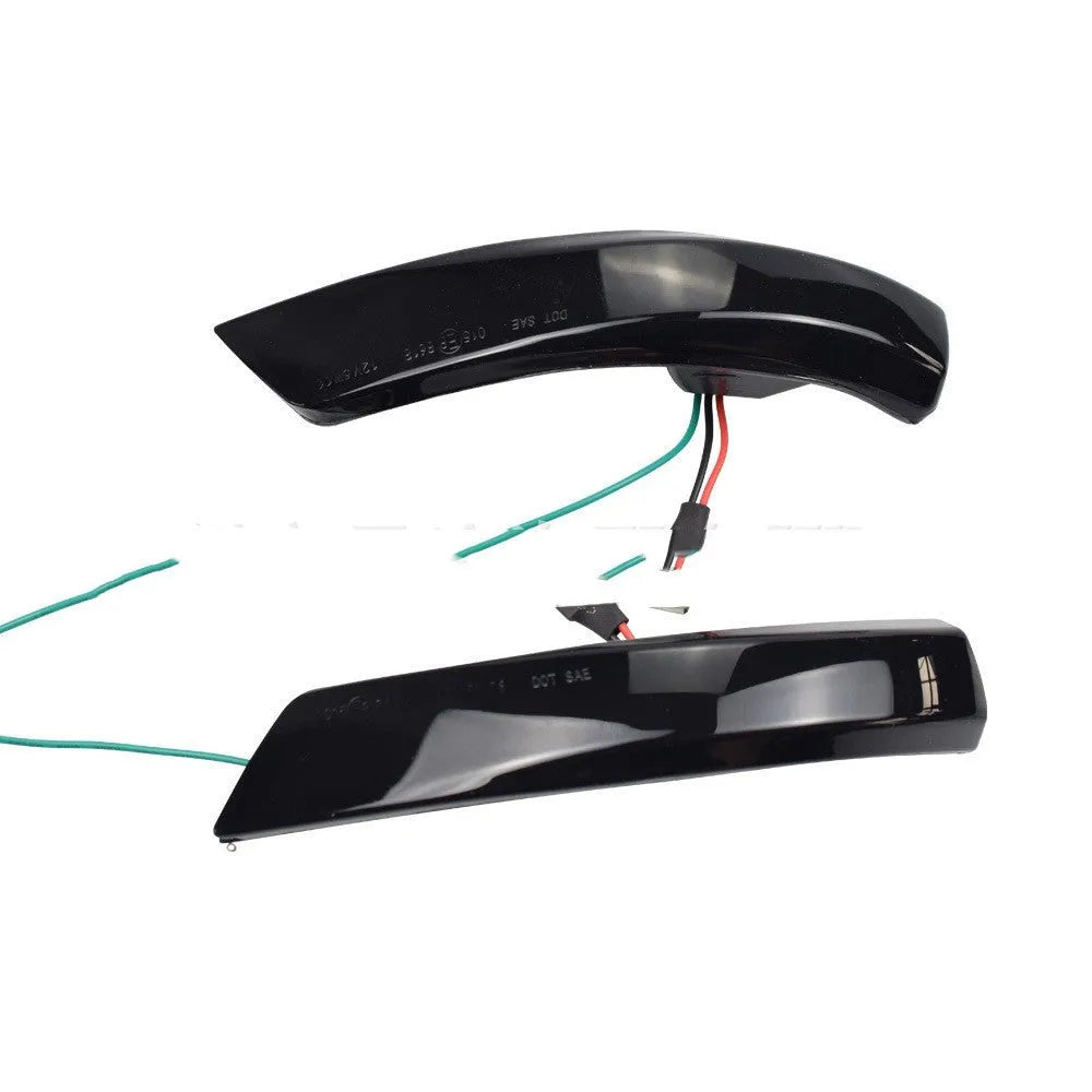 Pair of Ford Focus and Mondeo rearview mirror waterfall lights in ABS housing, showing yellow and two-tone LED options.