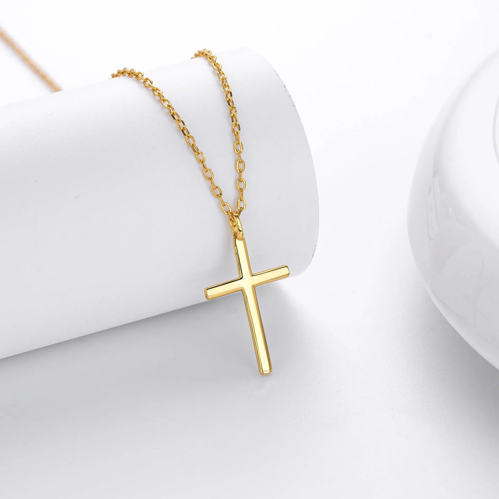 S925 sterling silver cross pendant necklace on an adjustable O-chain in gold plated finish