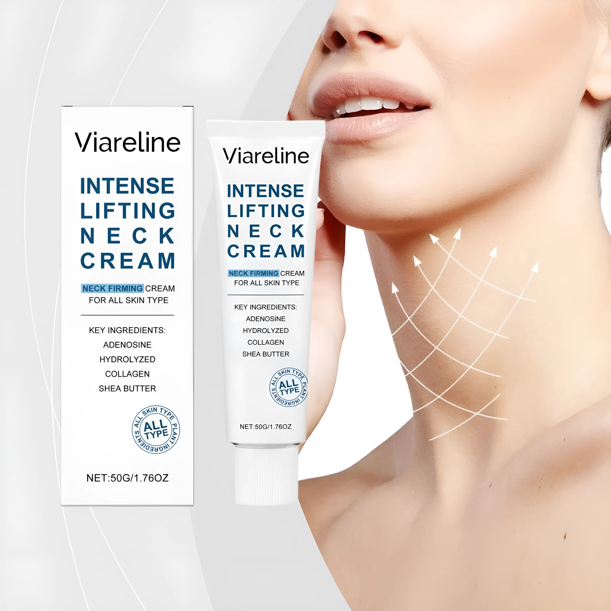 Lifting And Tightening Neck Cream 50g jar with hydrolyzed collagen and shea butter for neck skincare
