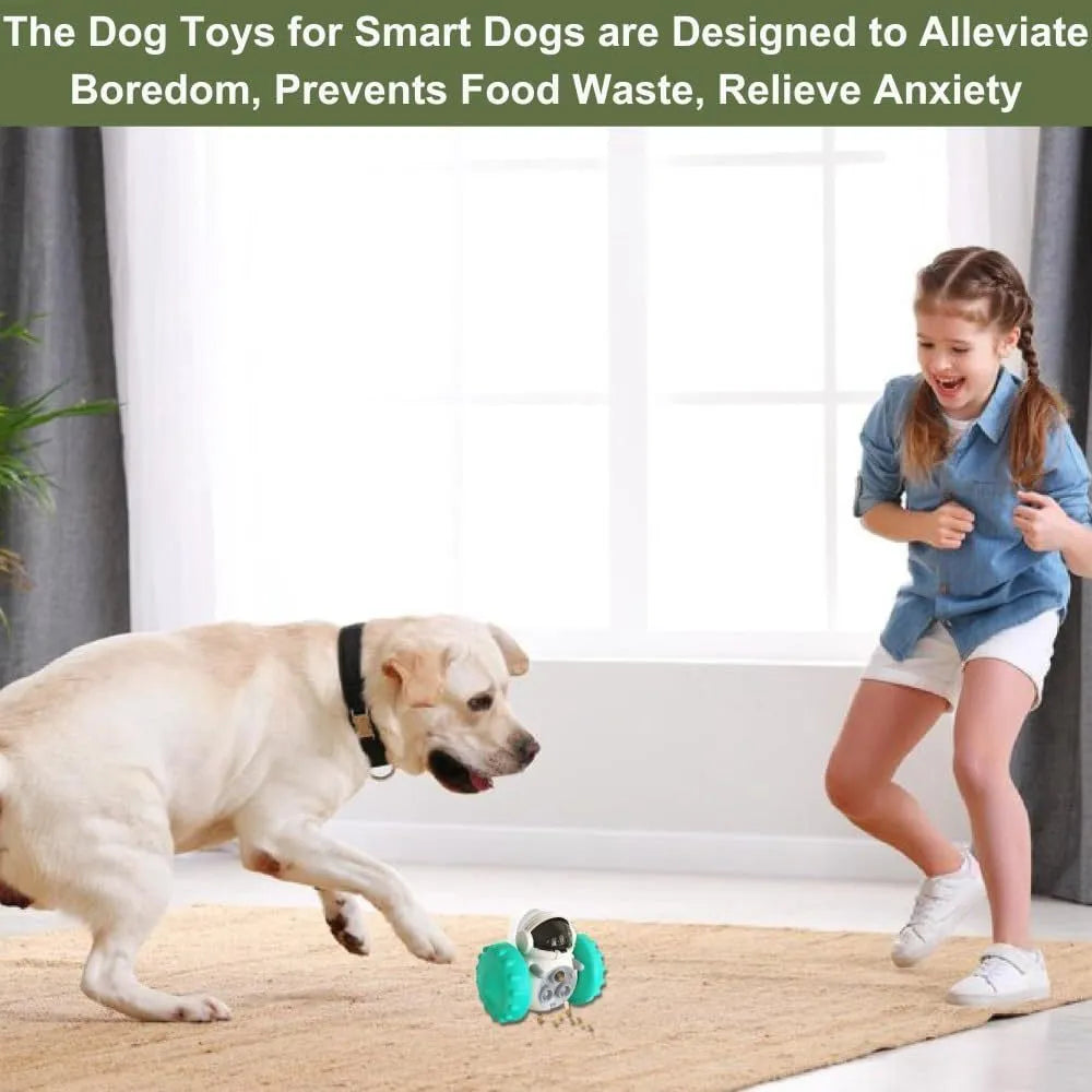 Self-balancing dog treat dispenser toy in multiple colours with robot design for small pets