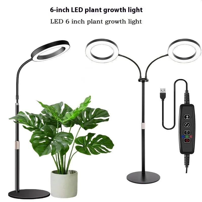 6-inch Angel Ring LED floor plant grow light with retractable aluminium stand extended to full height