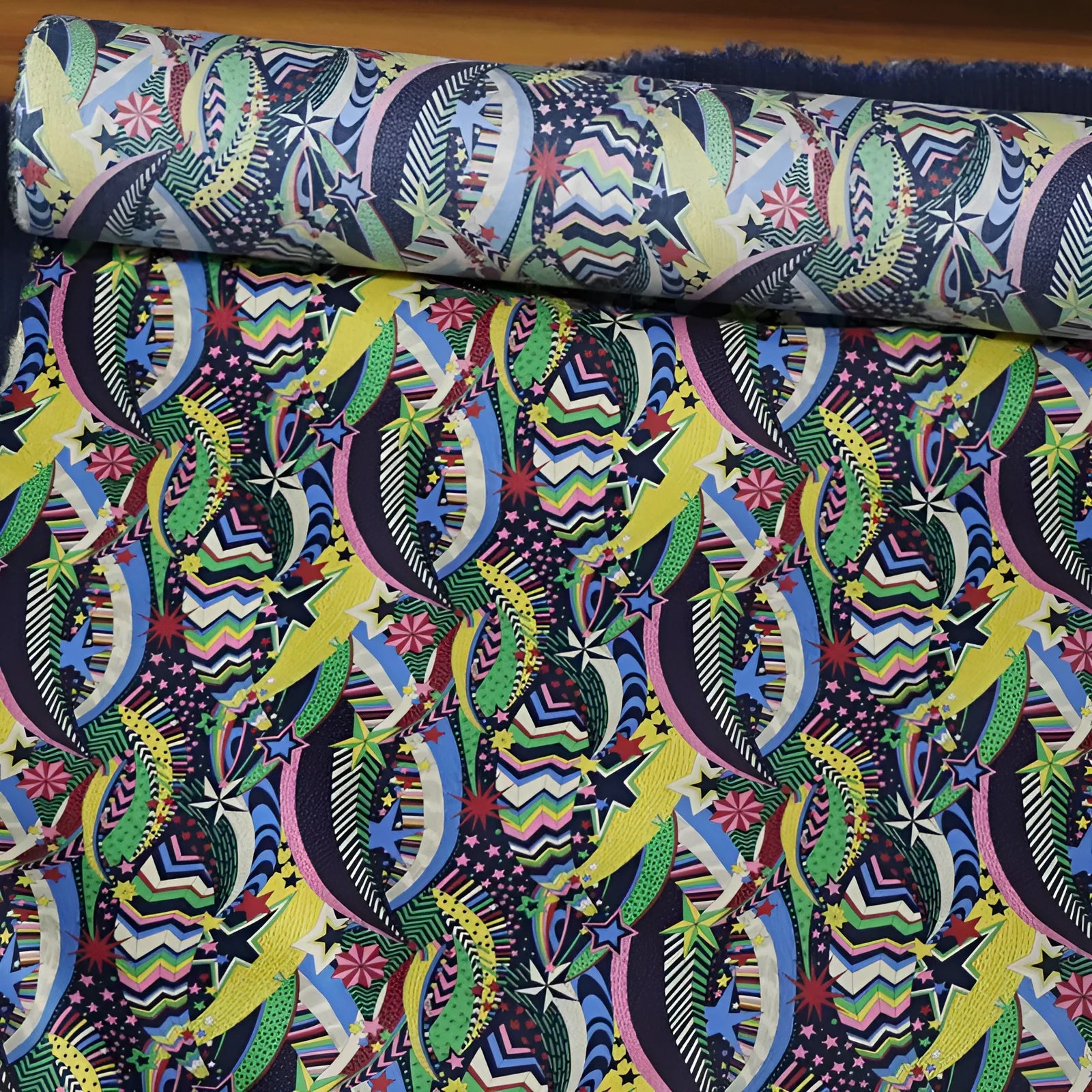 Blue high-count cotton fabric with digital print of plants and flowers, 145cm wide