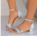 Plus size Roman style women's sandals with rhinestone fish mouth toe in black, gold, and silver colours