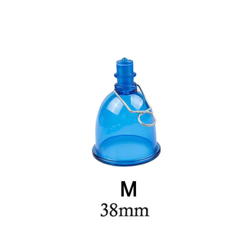 Blue silicone male physical stretch exerciser showing small, medium, and large size options.