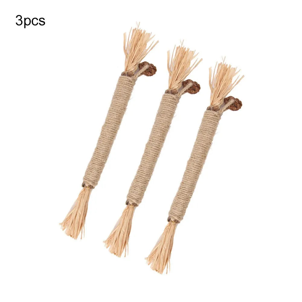 3 pack natural silvervine cat chew sticks with sisal rope for dental care