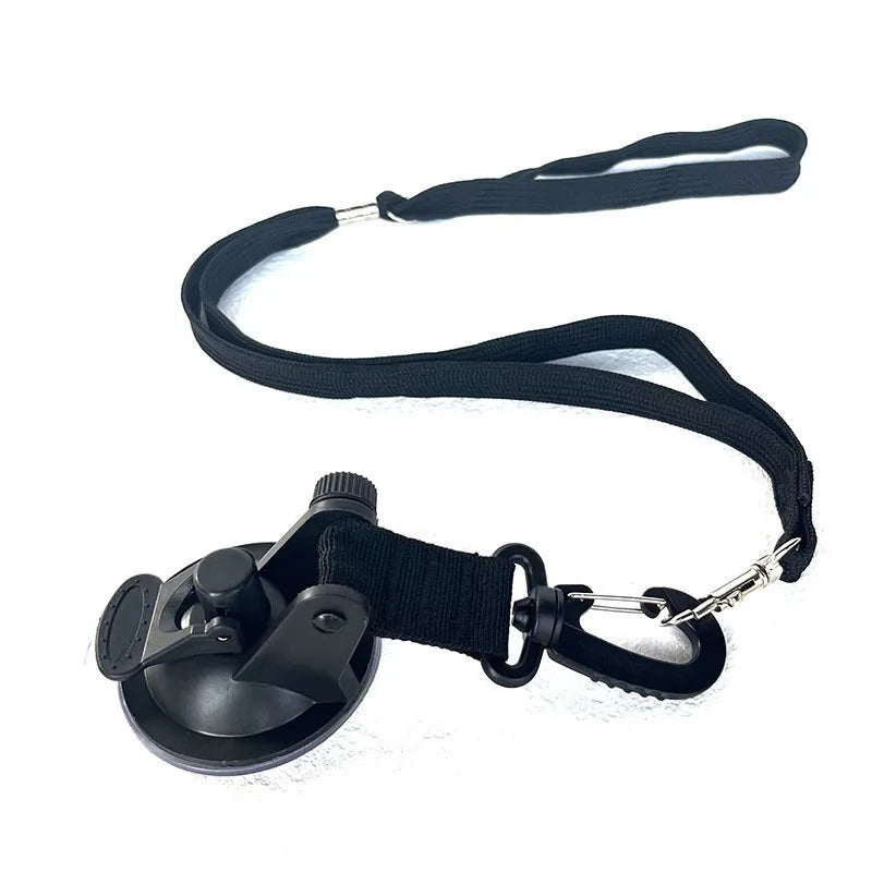 Pet bathing restraint with suction cup handcuffs and adjustable traction rope in black colour