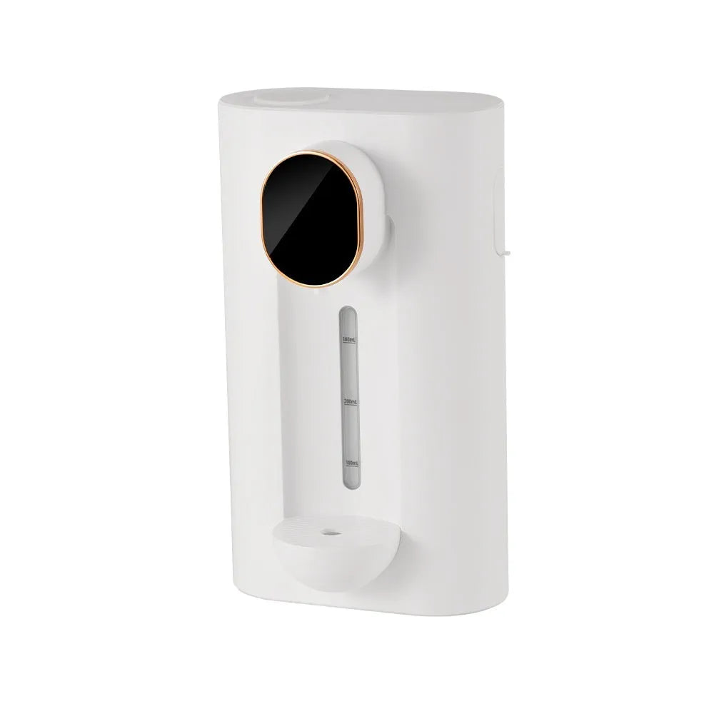 Automatic mouthwash dispenser in milky white with two magnetic cups, wall mounted in bathroom, 540ml visible tank