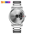 Creative business men's quartz watch with 39mm silver dial, stainless steel back, and alloy case on a steel belt