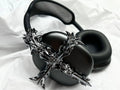 Gothic resin cross headphone cover for Apple AirPods Max in silver colour, hard shell 3D printed