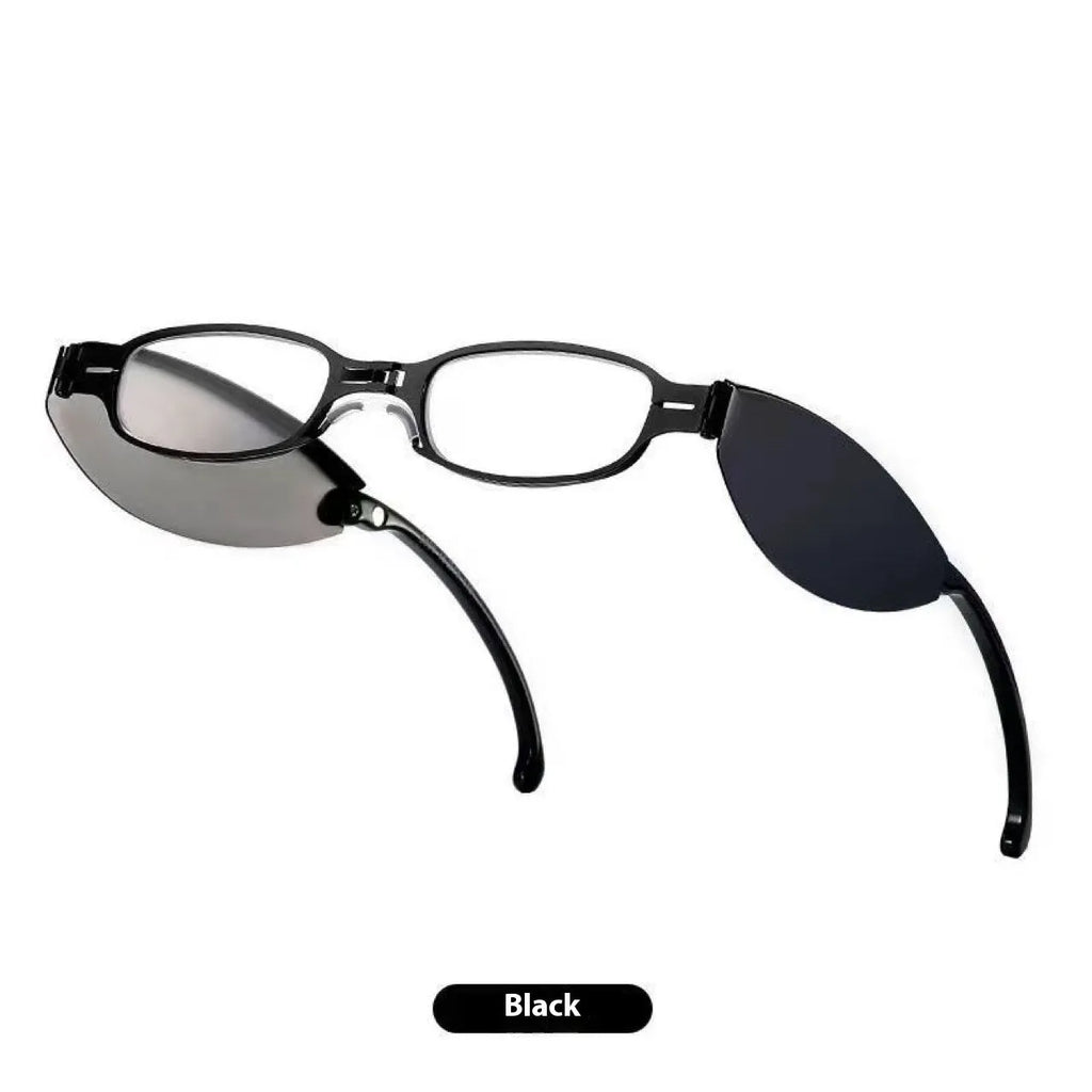 Folding pocket reading glasses in retro style with ring detailing and anti-fall frame