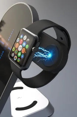 Black multifunctional wireless charging alarm clock with digital LED display and multiple charging ports