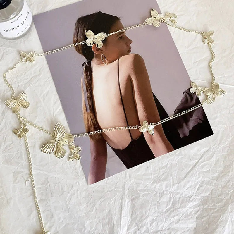 Golden butterfly waist chain with 104cm alloy chain and butterfly charm decoration
