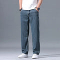 Men's lyocell loose straight-leg casual jeans in light blue with zipper fly, size 30