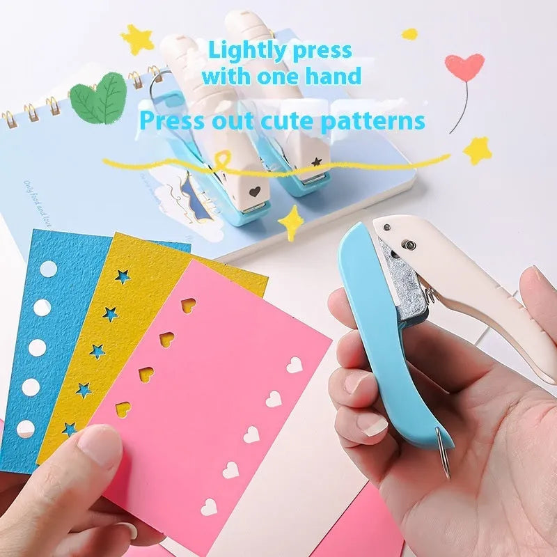 Manual punching machine for kindergarten crafts with love heart, star, and circle pattern options