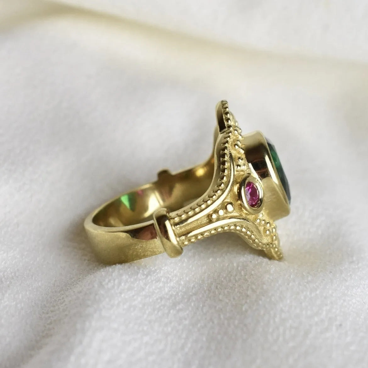 Gold-plated geometric women's fashion ring with ins style design on a plain background.