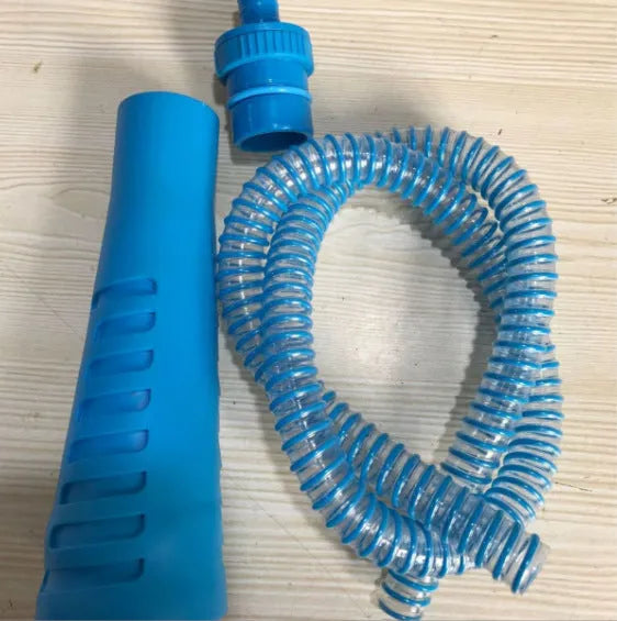 Blue plastic suction pipe for vacuum cleaners, 114cm long with a round head, for washing machine and dryer cleaning.