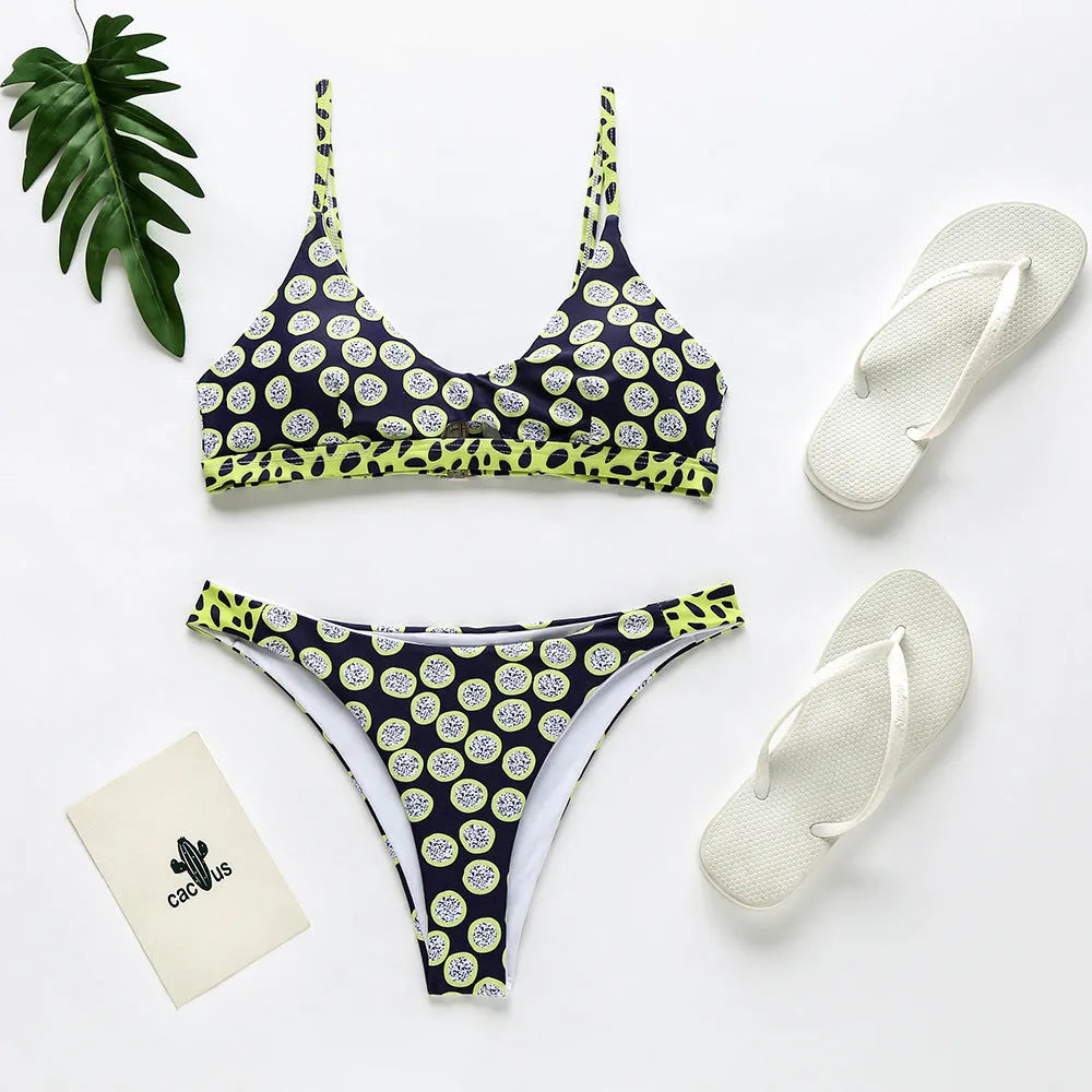 Women's polyester bikini swimsuit in dot or stripe patterns for swimming