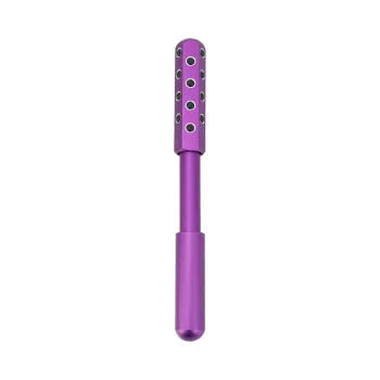 Purple handheld roller massage instrument with 24 germanium ceramic beads for facial and eye care.
