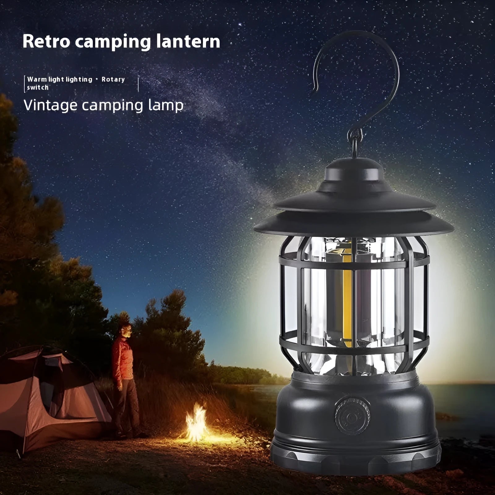 Portable camping lantern in dark green colour with super bright light output for outdoor events