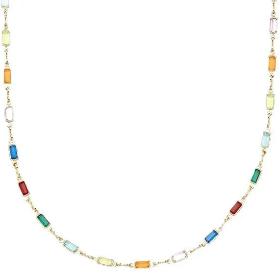 Geometric glass pendant necklace on adjustable alloy chain with electroplated finish