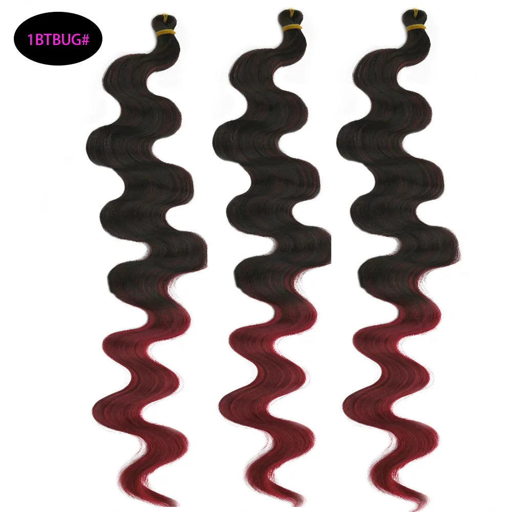 Wine red big wave crochet hair extension measuring 24 inches in length
