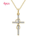 Alloy cross pendant necklace with diamond detail, adjustable chain, gold colour, unisex design