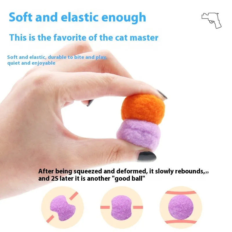 Colourful plush pet toy gun launching soft yarn balls for dogs to fetch