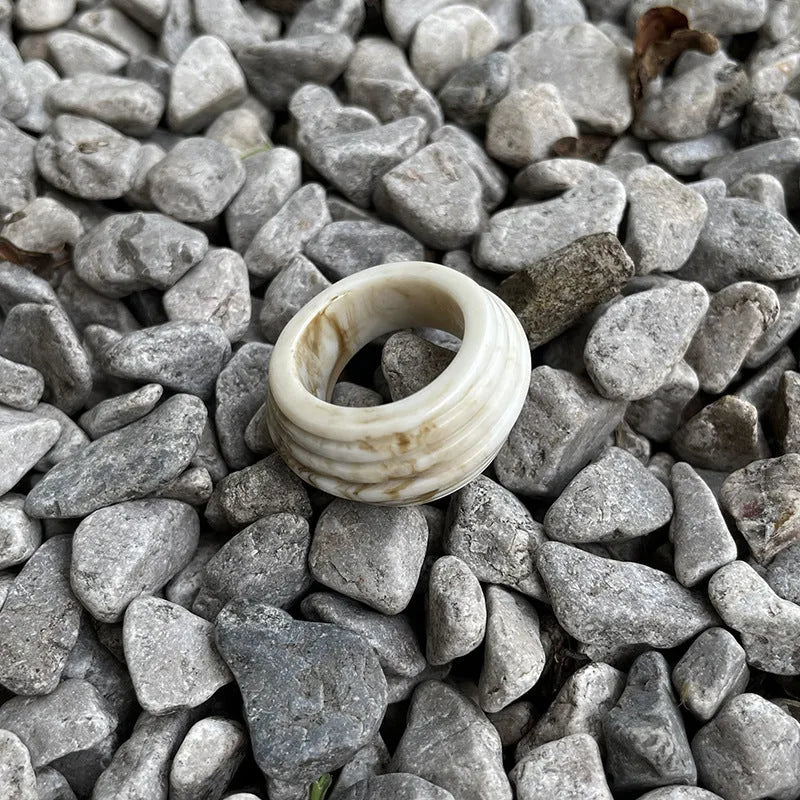 Geometric irregular resin wide ring in Maillard Brown, Smoky Brown, and Latte White colours