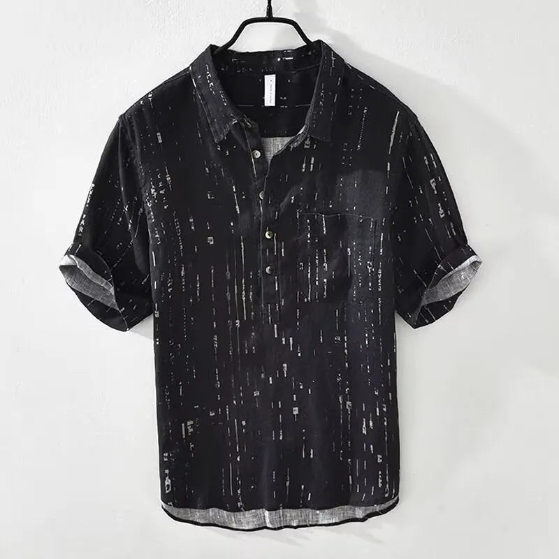 Men's black loose fit lapel collar polo shirt for summer casual wear