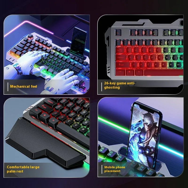 Mechanical keyboard with aluminium alloy frame, volume knob, rainbow backlight, full-size layout