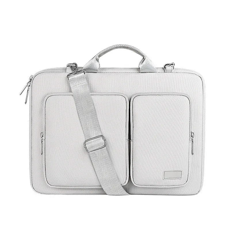 Shock proof polyester shoulder laptop bag in black with retractable handle and zipper opening