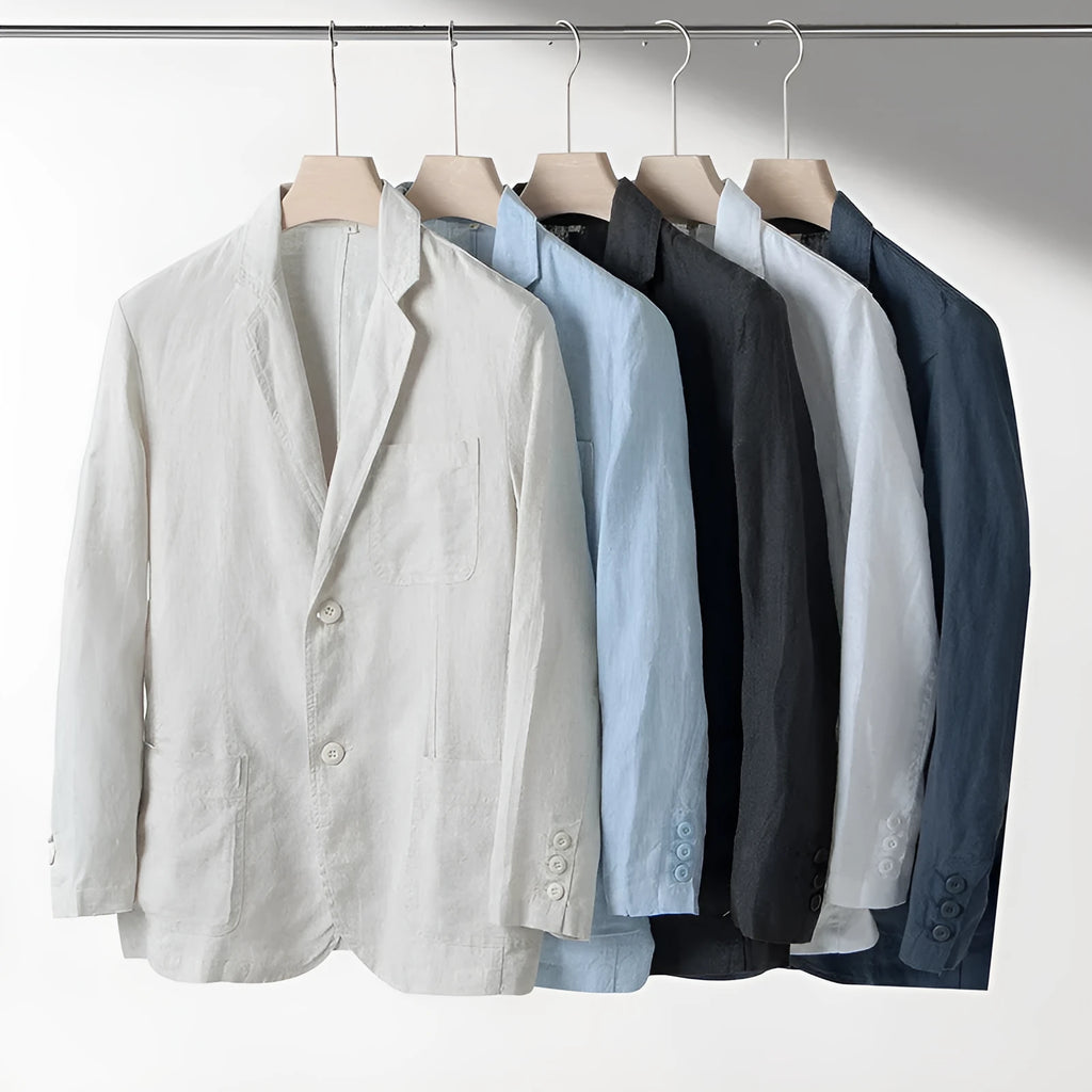 Men's linen suit jacket solid colour casual long sleeve loose fit jacket in sky blue