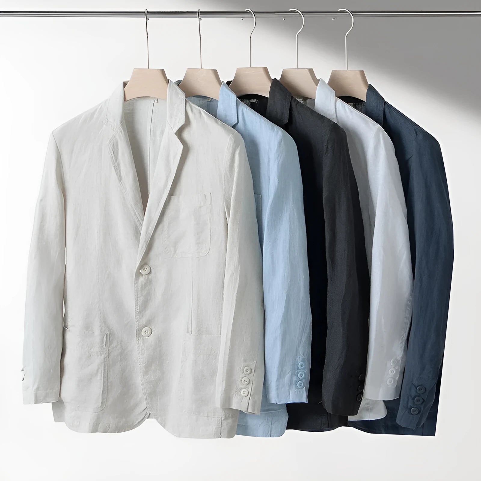 Men's linen suit jacket solid colour casual long sleeve loose fit jacket in sky blue
