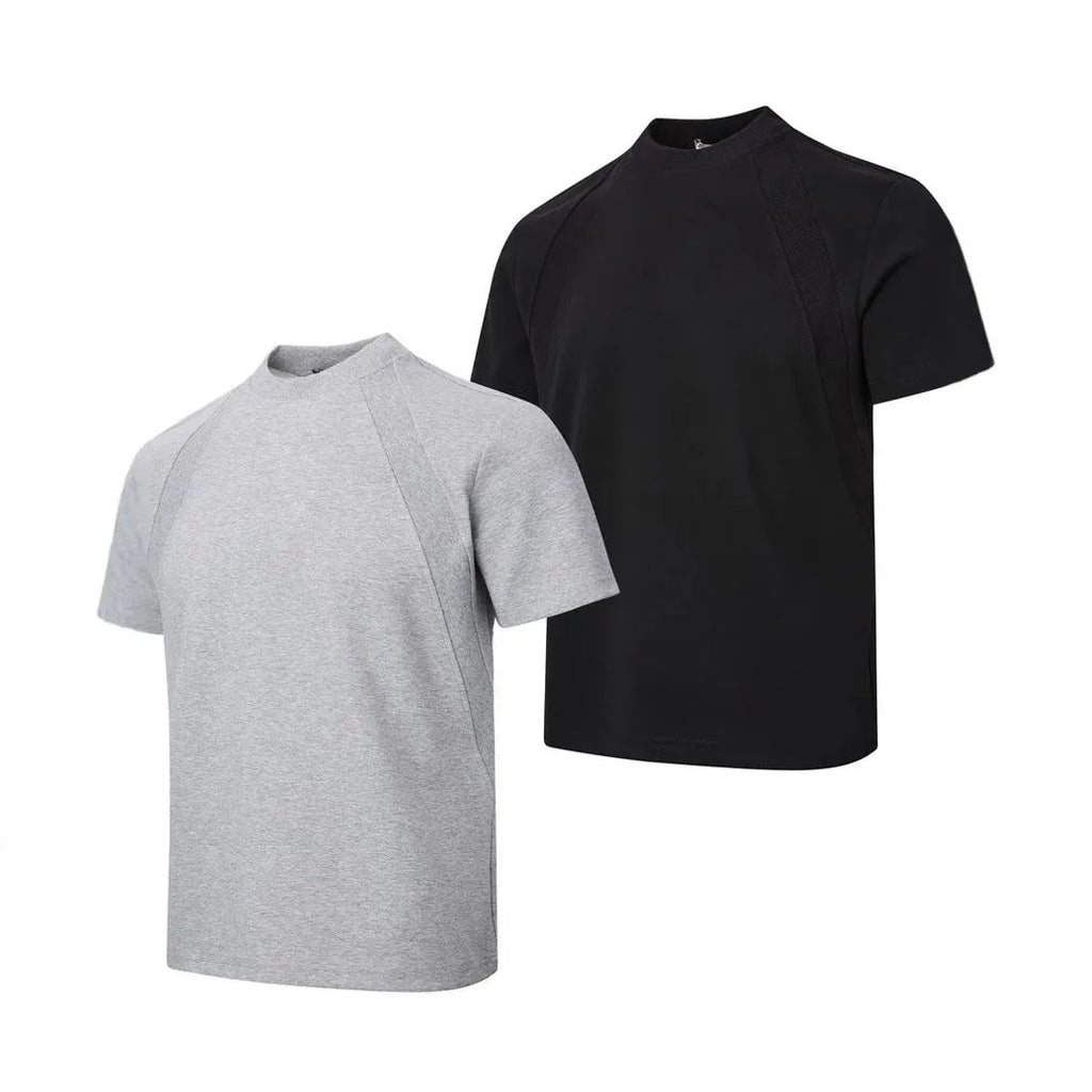 Air layer stitching short sleeve top in loose fit available in black, white, and grey