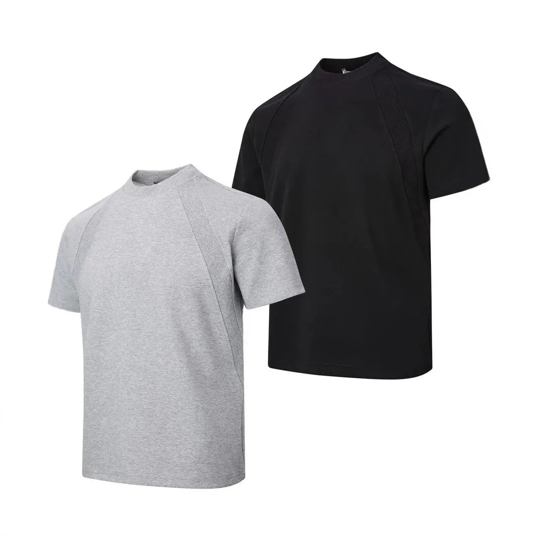 Air layer stitching short sleeve top in loose fit available in black, white, and grey