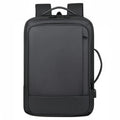 Black waterproof Oxford cloth business backpack with curved shoulder strap showing laptop compartment and 20-35L capacity.
