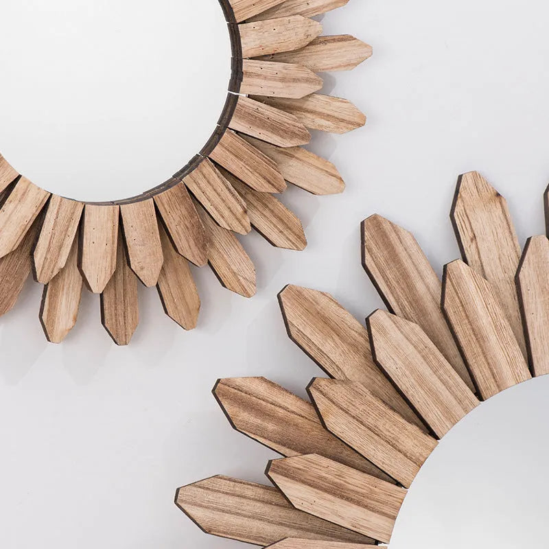 European-style solid wood hanging mirror with handmade finish, baked colour, diameter 30cm 43cm 50cm
