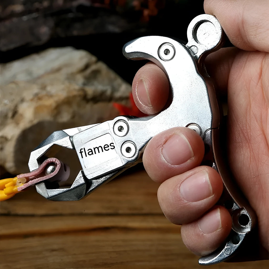 Alloy archery release aid with two-axis harpoon clip mechanism