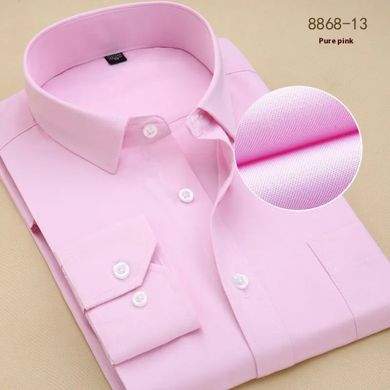 Men's black slim fit cotton business shirt with long sleeves for formal work wear.