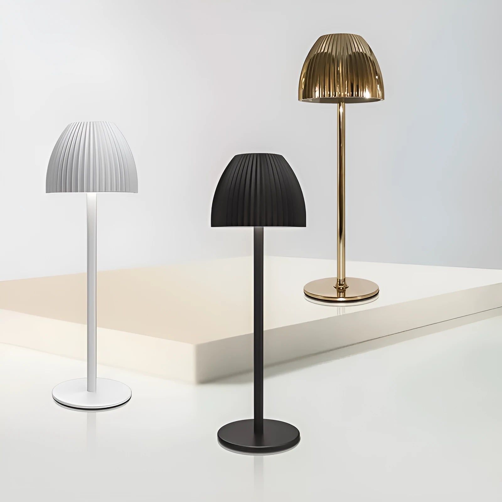 Modern dimmable night lamp with thin round base in black or white for bedroom and dining room