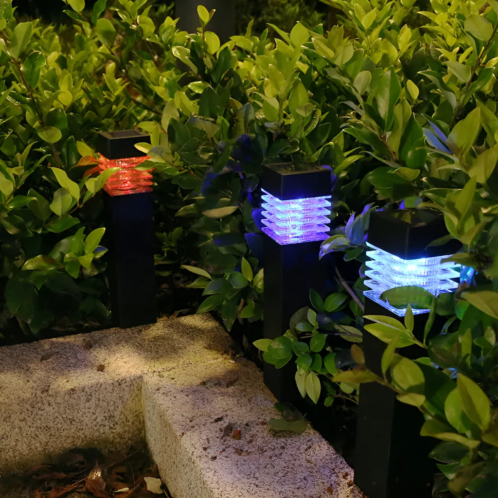 Solar garden ground lamp with cuboid design for pathway and courtyard lighting