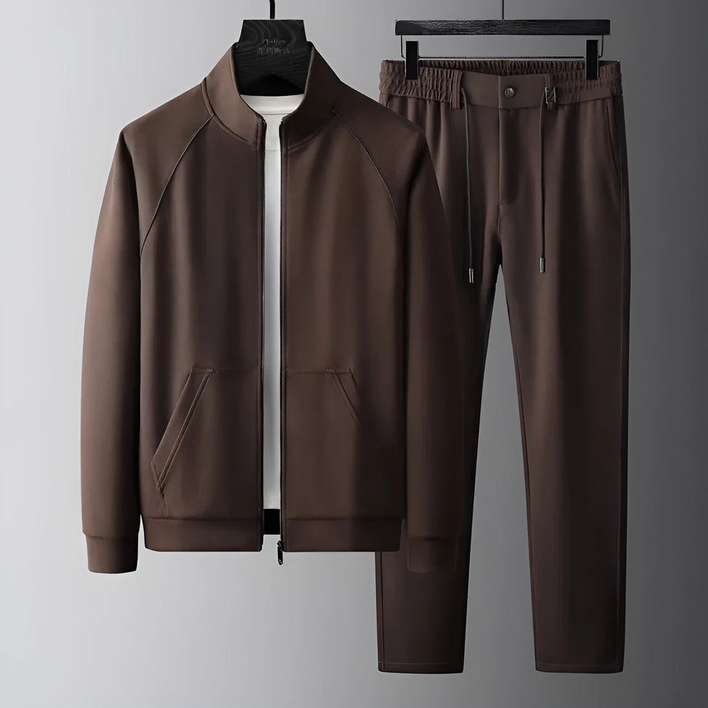 Stand collar sports suit in polyvinyl alcohol fibre with slim fit and long sleeves