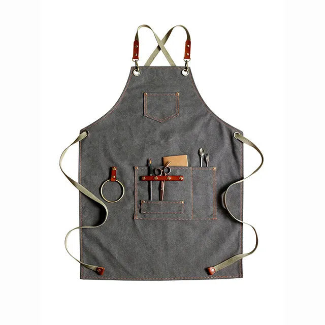 Canvas cross strap apron in solid colour, free size, for cafe, baking, gardening work